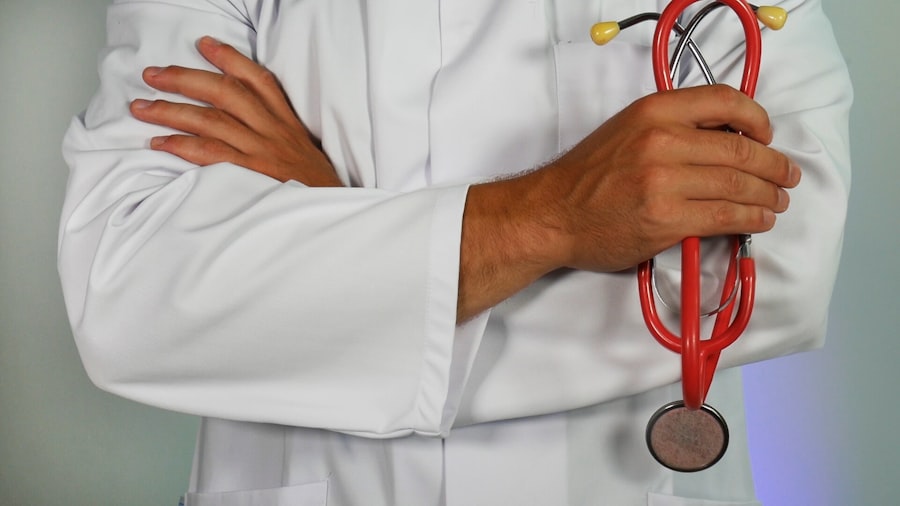 Surgeons examining medical device